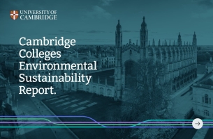 Cover image displaying the words 'Cambridge Colleges Environmental Sustainability Report' with a University of Cambridge logo