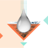 Abstract illustration representing environmental management. The left side is light orange, the right side is white. A greyscale water droplet is in the centre, a bar chart icon to the left showing a decrease in CO2 and an EMS ISO:14001 logo to the right.