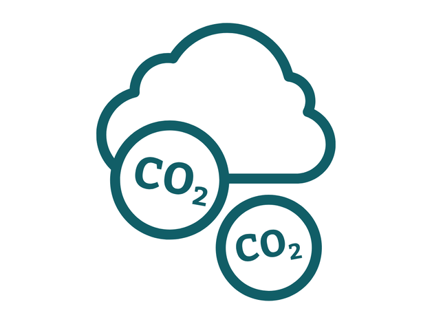 Icon of a cloud with icons of carbon dioxide