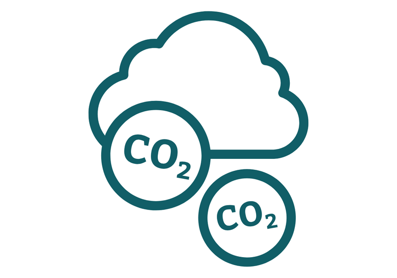 Icon of a cloud with icons of carbon dioxide